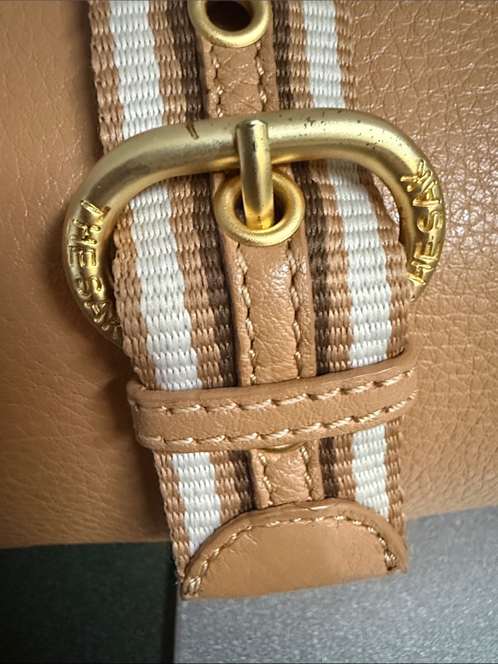 The Sak Tan Leather Shoulder Bag with Striped Strap and Tassel EUC - Picture 3 of 9